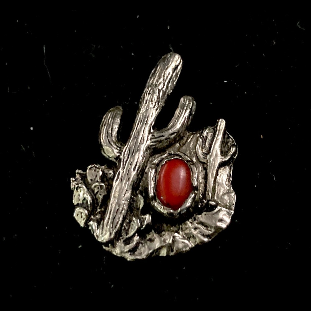 Vintage Southwestern Enamel Lapel Pin | Saguaro Cactus